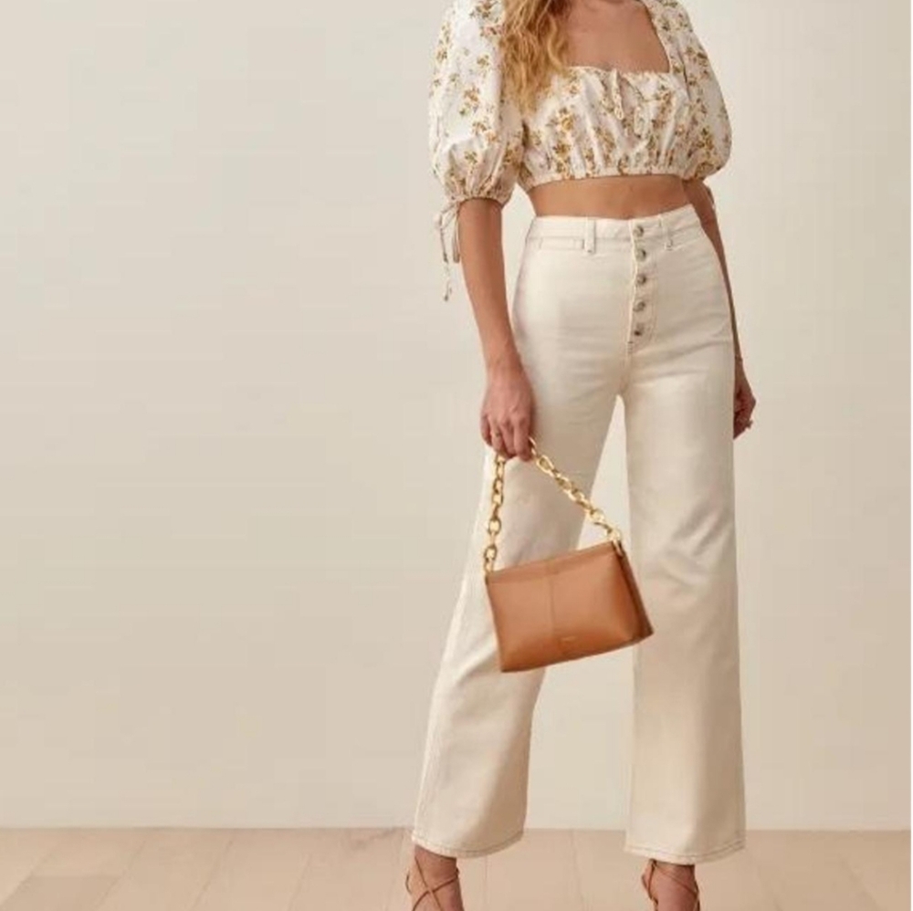 Reformation Lexi High Rise Wide Leg Ivory Jeans Women's Size 27